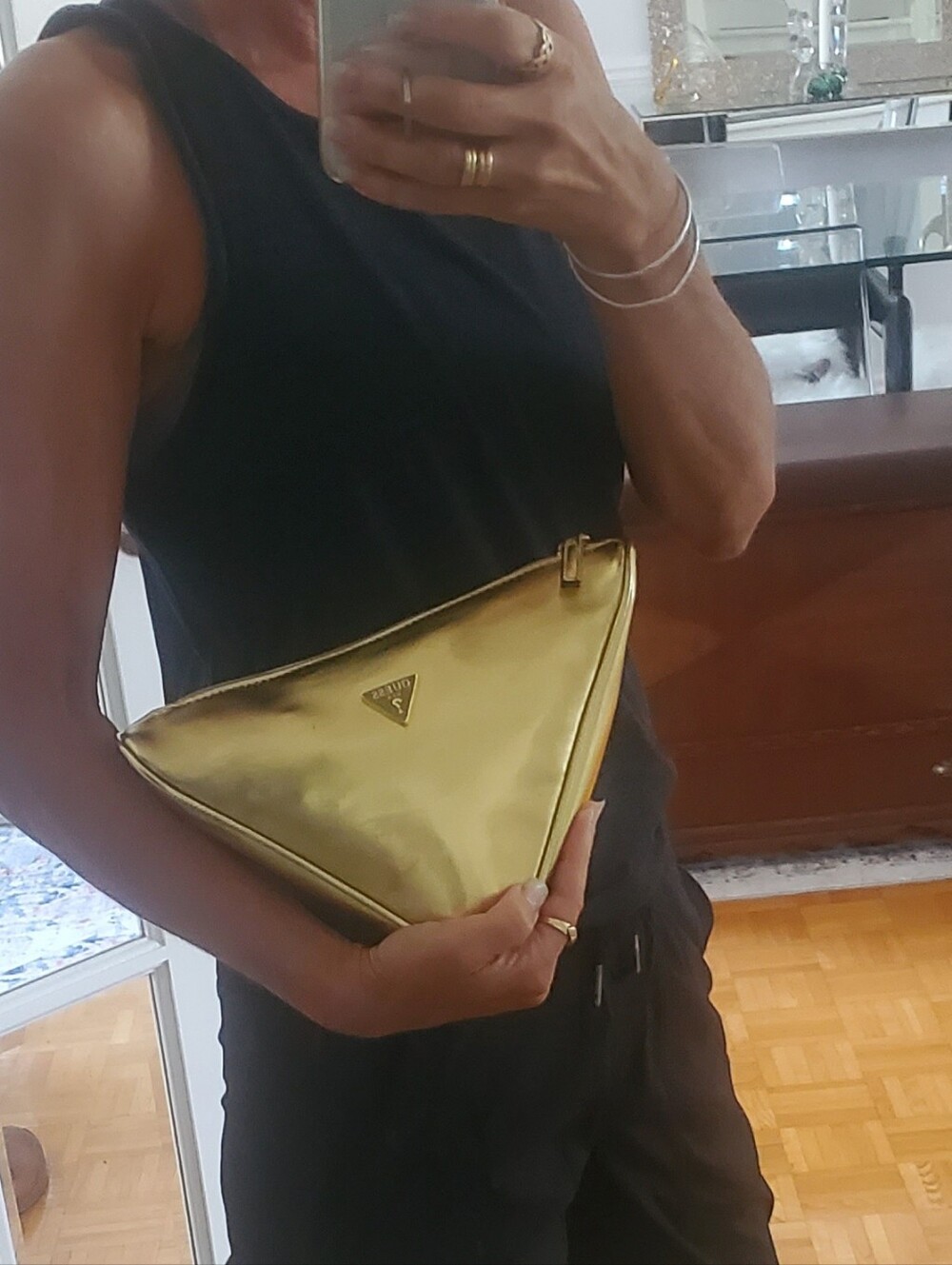 Vintage Guess Gold Triangle Zip Clutch Cosmetic Bag